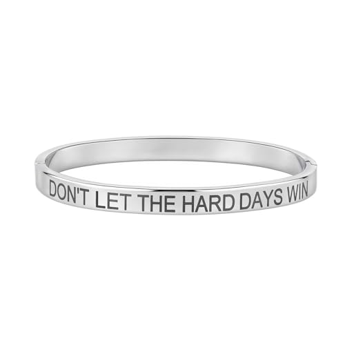 Inspirational Christian Bracelet for Women, Oval Engraved Bible Verse Love Bangle Cuff, Faith Scripture Jewelry, Religious Encouragement Gift for Mom Daughter Sister Friend - color: DON'T LET THE HARD DAYS WIN-Oval Bangle Silver