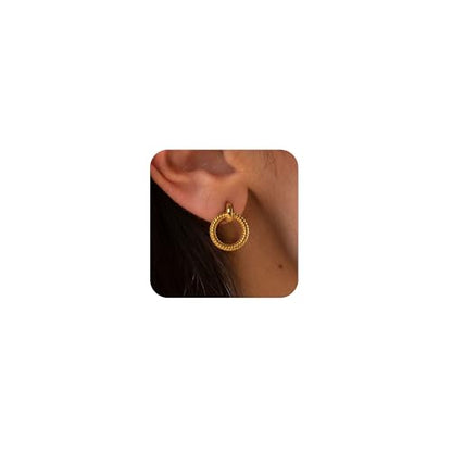 Gold Hoop Earrings for Women Trendy, 14K Gold Plated Huggie Earrings - color: Twist
