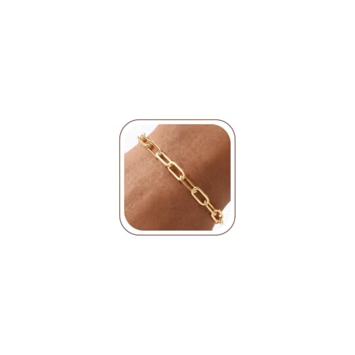 Gold Bracelet for Women, 18K Gold Plated 925 Sterling Silver Paperclip Chain Bracelet, 5MM Width, Gift for Women 6-7.5 Inches - color: 7 IN