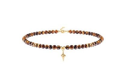 PEARLADA Turquoise Beaded Choker Necklace Chakra Stone Necklace Adjustable - color: Tiger Eye Beads 6mm