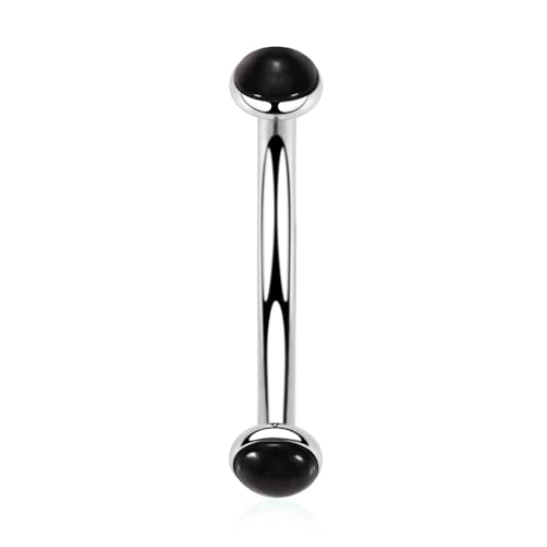 GAGABODY G23 Titanium Eyebrow Piercing Jewelry Curved Barbell Lip Ring | Internal Thread Used in Eyebrow,Belly,Rook 16 Gauge from 6mm to 12mm Lightweight Daily for Woman and Man Sensitive Skin - color: 1Pc-Disc Shape Silver+Black Agate, size: 16G-8mm