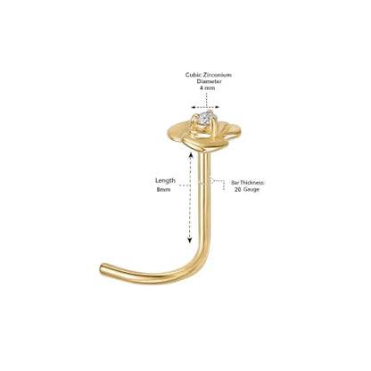 Lavari Jewelers 20 Gauge Curved Screw Nose Stud for Women - 14k Yellow Gold Cubic Zirconia Nose Ring for Her - CZ Unisex Hypoallergenic Nostril Piercing Jewelry - 20G Body Piercing for Men - style: Rose