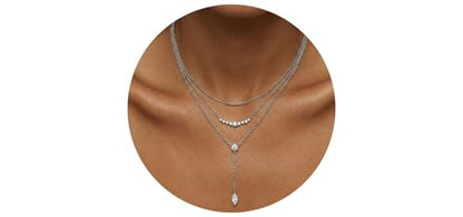 14k Gold Plated Layered Cubic Zirconia Pendant Necklace for Women | Gold Plated Clover Necklaces Stackable Dainty Cubic Zirconia Pendant Necklace，Mother's Day, Thanksgiving Jewelry Trendy gifts - color: silvery, style: Style4