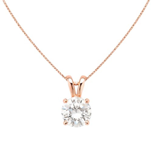 Mariell Cubic Zirconia Crystal Pendant Necklace for Women, 2 Carat 8mm CZ, for Brides, Wedding, Mother's Day Jewelry Gift - color: Rose Gold-Clear Cubic Zirconia