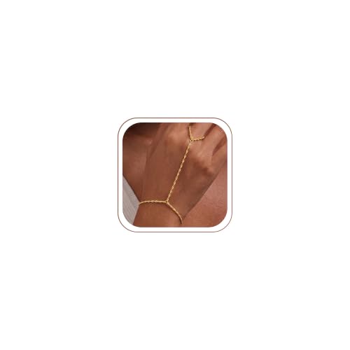 Eaciy 3PCS Gold Hand Chain Bracelets for Women, 18K Gold Plated Dainty Stackable Hand Chain Bracelet Ring Gold Bracelets for Women Trendy Gold Jewelry Set - color: 08-Gold-Singapore Hand Chain