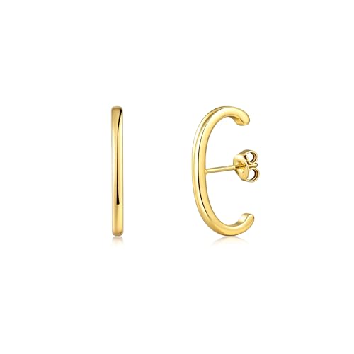 CZ Suspender Cuff Stud Earrings Wrap Earlobe Silver Post Cubic Zirconia Minimalist Jewelry for Women - color: Gold Smooth Polished
