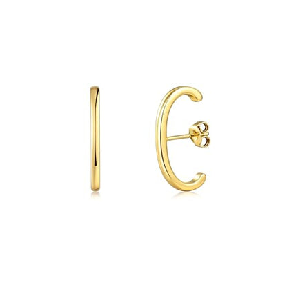 CZ Suspender Cuff Stud Earrings Wrap Earlobe Silver Post Cubic Zirconia Minimalist Jewelry for Women - color: Gold Smooth Polished