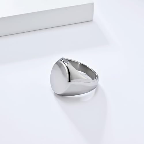 Men's Fashion Stainless Steel Oval Signet Ring Big Wide Solid Biker Band Polished Comfort Fit Silver/Gold/Black - color: Silver