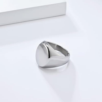 Men's Fashion Stainless Steel Oval Signet Ring Big Wide Solid Biker Band Polished Comfort Fit Silver/Gold/Black - color: Silver