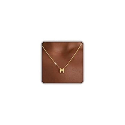 Initial Necklaces for Women, 14K Gold Plated Dainty Bubble Letter Necklace A-Z Name Pendant Necklace for Women Trendy Gold Jewelry Personalized Gifts - color: M