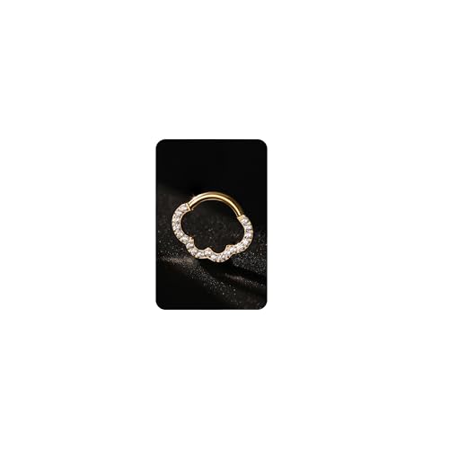 BodyBonita 16G Cloud Hinged Septum Rings - G23 Titanium Nose Rings Hoops Clicker Septum Jewelry CZ Nose Piercings Helix Tragus Rook Daith Earrings for Women Men Silver/14K Gold Plated 8mm - color: Gold-Cloud Shape