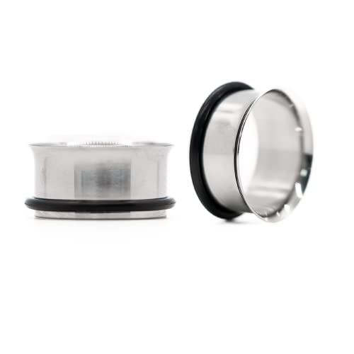 Forbidden Body Jewelry 12G-1 Inch Surgical Steel Single Flared Tunnel Plugs Plus O-Ring, Choose Pcs/Gauge - style: 2pcs: 22mm (7/8")
