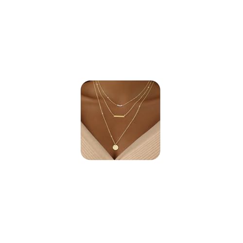 Layered Necklaces for Women 14K Gold Plated Stack Circle Pendant Trendy Long Chain Stackable Handmade Coin Necklace Set Dainty Gold Stacked Jewelry Gifts - color: Gold-4