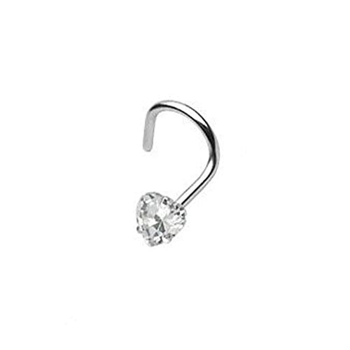 BodyJewelryOnline 316L Surgical Steel 18G Screw Nose Stud Ring Prong Set 3mm Heart Shaped CZ Nose Screw Nostril Piercing Jewelry 1/4 Inch (6mm) - color: Clear