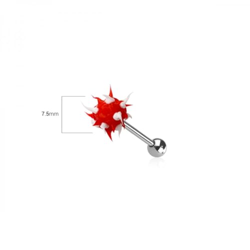 Pierced Owl 14GA 316L Stainless Steel Soft Silicone Spike Ball Tongue Barbell - style: Red/White