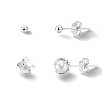Pearl Earrings for Women 14k Gold/Silver Pearl Drop Earrings Long White Pearl Tassel Dangle Statement Earrings Bridal Wedding Dainty Prom Earrings Birthday Gifts Jewelry - color: Silver Caged Pearl+Ball Stud Earrings