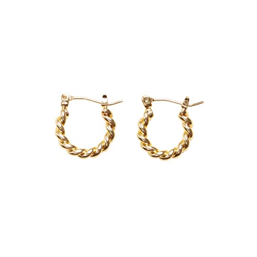 18K Gold Plated Brass Mini French Twist Hoops, Hoop Earrings, Minimalist Style, Women Jewelry Gift