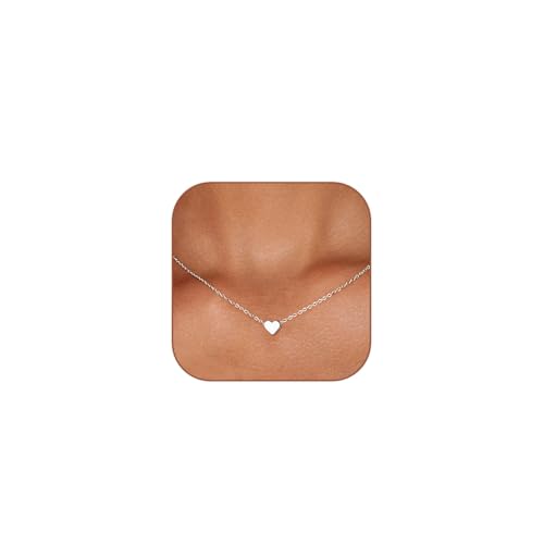 HERIER Cute Heart Necklace Dainty 18k Gold Plated Tiny Heart Pendant Choker Necklaces Small Gold Love Open Heart Chain Necklace for Women Simple Gold Necklace for Women Trendy Jewelry - color: Tiny Heart Necklace-Silver