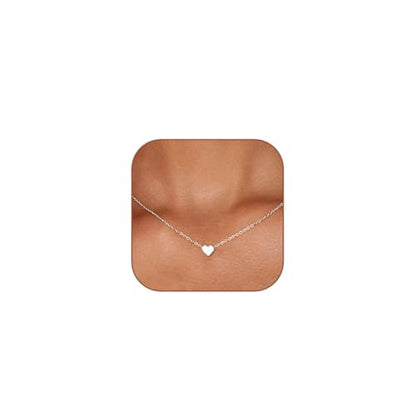 HERIER Cute Heart Necklace Dainty 18k Gold Plated Tiny Heart Pendant Choker Necklaces Small Gold Love Open Heart Chain Necklace for Women Simple Gold Necklace for Women Trendy Jewelry - color: Tiny Heart Necklace-Silver