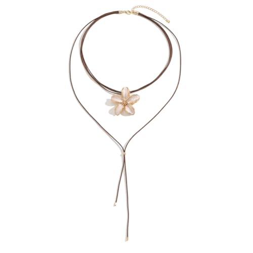 Bohemian Flower Necklace Layered Colorful Flower Floral Long Necklace for Women Leather Cord Lariat Y Necklaces Boho Jewelry Gift Trendy - color: white