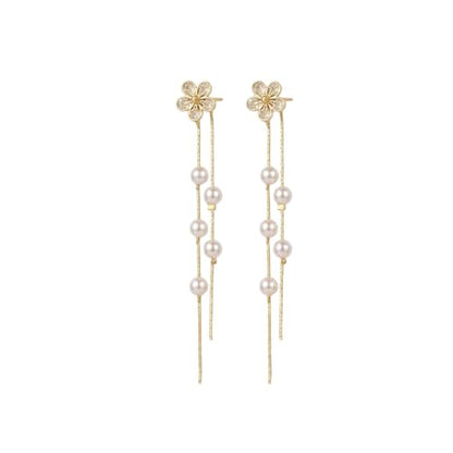 14K Gold Plated CZ Flower Dangle Earrings for Women, Sparkly Cubic Zirconia Long Tassel Drop Earrings, Bridal Wedding Jewelry - color: D:Flower earrings