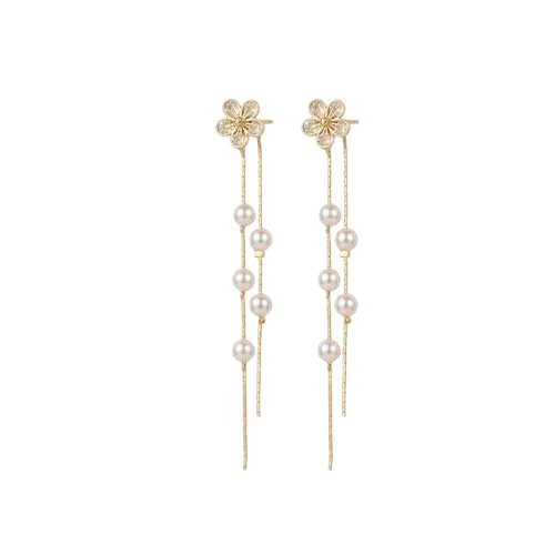 14K Gold Plated CZ Flower Dangle Earrings for Women, Sparkly Cubic Zirconia Long Tassel Drop Earrings, Bridal Wedding Jewelry - color: D:Flower earrings
