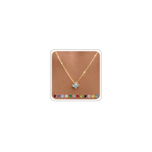 Calimt Dainty Clover Birthstone Gold Necklace for Women CZ 14K Gold Plated | Non Tarnish,Diamond Pendant Necklace,Trendy adjustable necklace,stack CZ Necklace, Bridesmaid Birthday prom Christmas Gift - color: Aqua