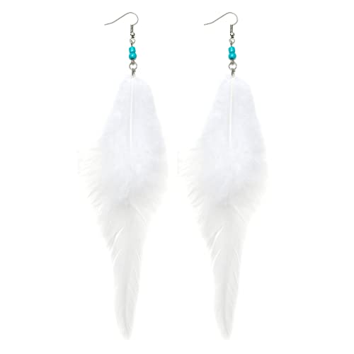 RUOFFETA Long Feather Earrings for Women, Boho Bohemian Earrings Multicolor Tassel Handmade Feather Earrings for Women Dangling - style: Style N