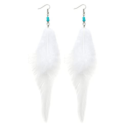 RUOFFETA Long Feather Earrings for Women, Boho Bohemian Earrings Multicolor Tassel Handmade Feather Earrings for Women Dangling - style: Style N