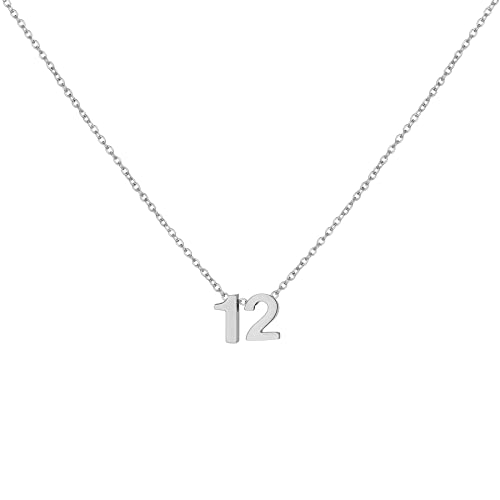 Number Necklace for Women Dainty 18K Gold Plated Pendant Necklace Charm Birth Month Personalized Jewelry Birthday Gift - color: SILVER, style: Number 12