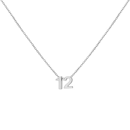 Number Necklace for Women Dainty 18K Gold Plated Pendant Necklace Charm Birth Month Personalized Jewelry Birthday Gift - color: SILVER, style: Number 12