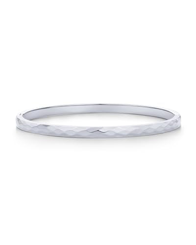 PAVOI Waterproof Bangle Bracelets for Women - 14K Gold Plated Quilted Bangle Stack - Stainless Steel Dainty Gold Bracelet Trendy Summer Fashion Jewelry - color: White Gold, size: 7 Inches