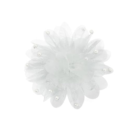 13cm/5in Beaded Mesh Flower Brooch Pin for Women Girls Dainty Round Shell Pearl Ball Beads Camellia Peony Flowers Brooches Lapel Hair Pins Elegant Wedding Anniversary Accessories Jewelry - color: White
