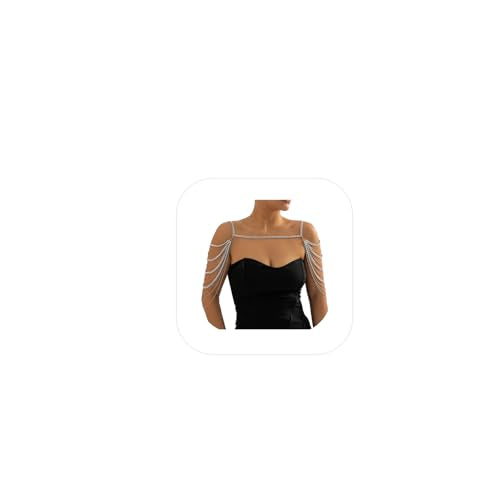 Summer Beach Punk Shoulder Body Chain Multi-Layered Back Chain Bikini Metal Tassel Arm Chain Statement Bridal Wedding Backdrop Necklace Body Chain Jewelry for Women - color: Siler