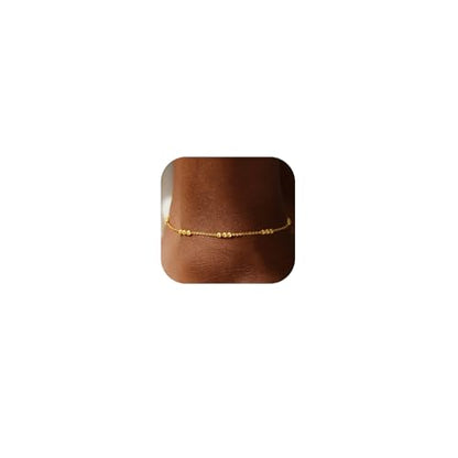 Gold Ankle Bracelet for Women Waterproof,Dainty Bead Anklets | 14K Gold Plated Non Tarnish,Lead and Nickel-free, Hypoallergenic,Adjustable Size Daily Wear Jewelry Gifts for Women