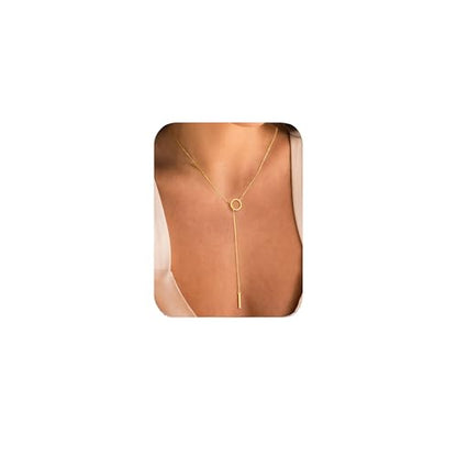 Yoosteel Long 14K-Gold-Plated Necklace for Women,Layered Lariat Necklaces | Dainty Y Drop Necklaces, Western Necklace Stack,Simple Bar Heart Circle Pendant,Prom Choker Chain Jewelry,Trendy Gifts - color: Cricle Long Bar Y-Shaped Necklace