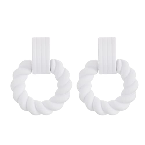 RUOFFETA Rectangle Earrings for Women, Acrylic Square Earrings Twisted Geometric Statement Jewelry - color: White Round
