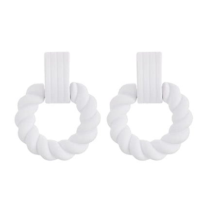 RUOFFETA Rectangle Earrings for Women, Acrylic Square Earrings Twisted Geometric Statement Jewelry - color: White Round
