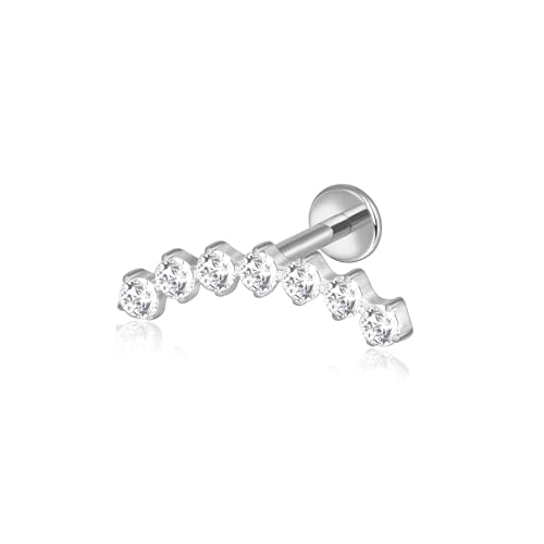 Lantine G23 Titanium Helix Piercing Jewelry Opal 16g Flat Back Stud Earrings Climber Labret Cartilage Tragus Daith Piercing Jewelry - color: 7 Cz, size: 16g 8mm