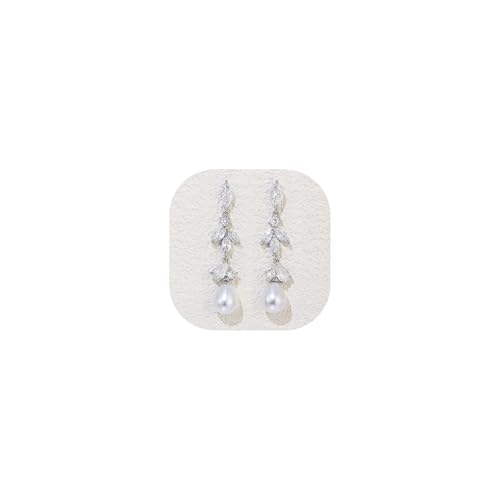 Crysdue Simulated Pearl Earrings for Women, Dainty Silver/Gold/Rose Gold Plated Cubic Zirconia Drop Dangle Earrings Wedding Jewelry for Bride Bridesmaid - style: E_CZ+pearl, silver