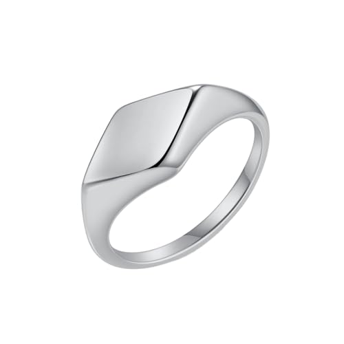 Minimalist Stainless Steel Signet Ring Polished Geometric Flat Top Band Simple Statement Ring for Women and Men - color: Silver