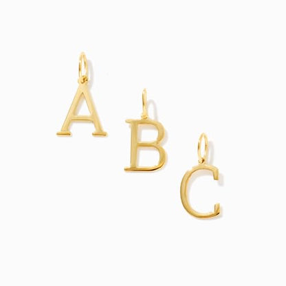 14K Solid Gold Initial Letter Charm Pendant for Women - Personalized Block Letter Add On Charm (A to Z All Letters) - color: L