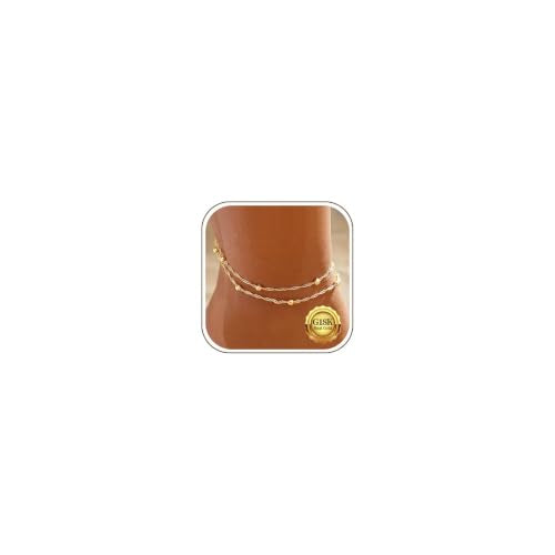 Kenivira 925 Sterling Silver Ankle Bracelets For Women Dainty Layered Waterproof 18K Gold Plated Anklets For Women Beach Adjustable Anklet Foot Jewellery - color: Beaded-G