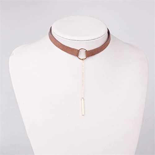 PAURO Women's Black Velvet Ribbon Choker Necklace for with Gold/Silver O | Stainless Steel,Classic Charm Jewelry - color: Rectangle-Brown Gold