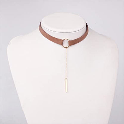 PAURO Women's Black Velvet Ribbon Choker Necklace for with Gold/Silver O | Stainless Steel,Classic Charm Jewelry - color: Rectangle-Brown Gold