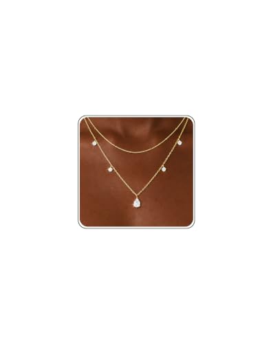 Gold Necklace Stack, Layered Gold Necklaces for Women Jewelry Set | 14K Gold Plated, Separate Chains, Pendant, Dainty, Non Tarnish, Delicate, Chain, Multi, Gift - color: 2 Layer-Teardrop Sation Gold