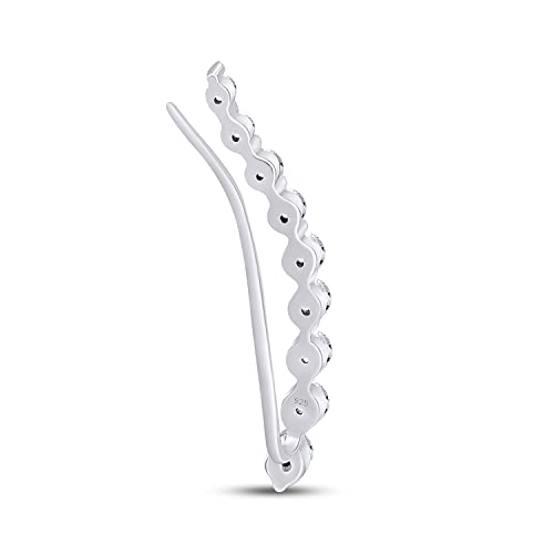 One Piece Right Ear Climber Earring for Women With Birthstone And White CZ | Floating Curved Bar Ear Crawler In 14K Gold Over Sterling Silver Jewelry for Her - color: White Cubic Zirconia
