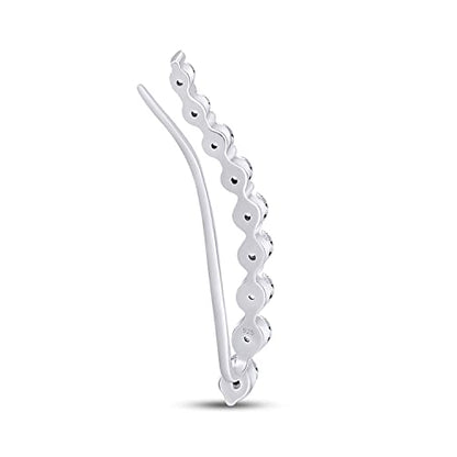 One Piece Right Ear Climber Earring for Women With Birthstone And White CZ | Floating Curved Bar Ear Crawler In 14K Gold Over Sterling Silver Jewelry for Her - color: White Cubic Zirconia
