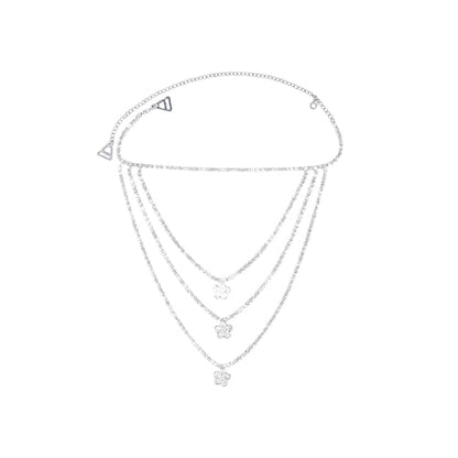 Sexy Rhinestone Shoulder Chain Necklace Multilayer Flower Shoulder Chain Statement Bridal Wedding Jewelry Rhinestone Underwear Bra Chain for Women (Silver)
