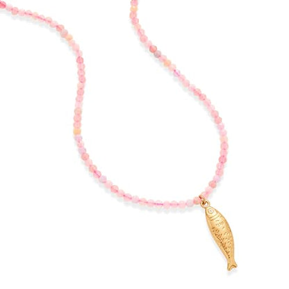 Boho Fish Necklace for Women - Blue Natural Stone Fish Pendant Necklace, Bohemian Beach Jewelry Colourful Jewelry for Summer Vacation - color: Pink